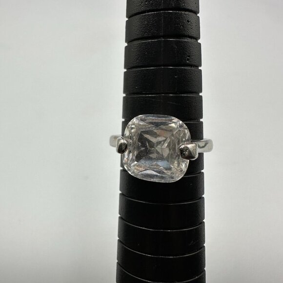 3/$30 Cushion Cut Solitaire Ring Size 6.5 Silver Tone Statement Clear Stone - Picture 2 of 9